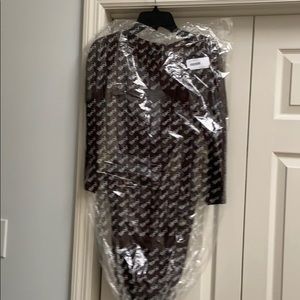 SKY brown dress fur trim shoulder